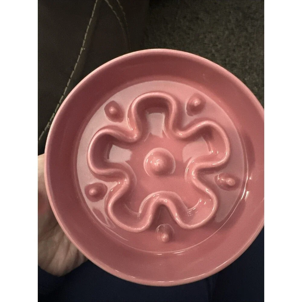 LE TAUCI Pet Ceramic Slow Feeder Pink Bloom Puzzle Dog Bowl 1.5 Cups 20oz